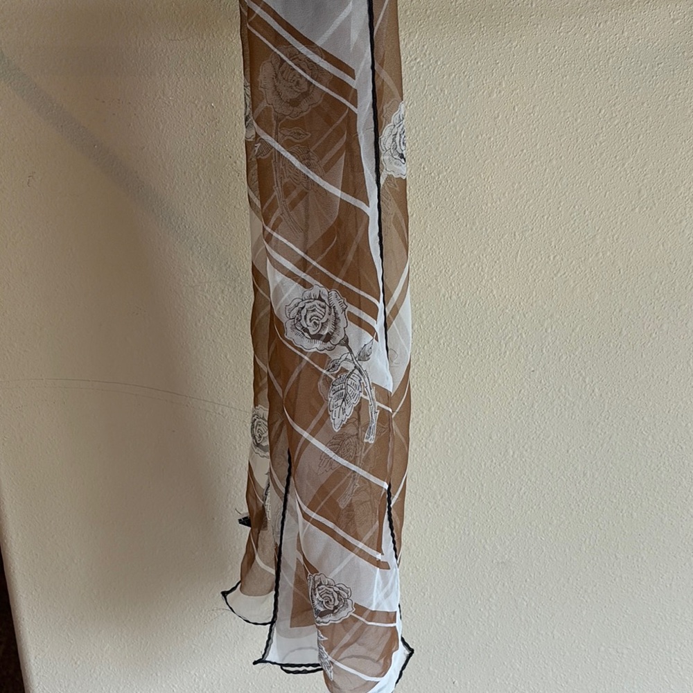 Elegant Brown and White Floral Scarf